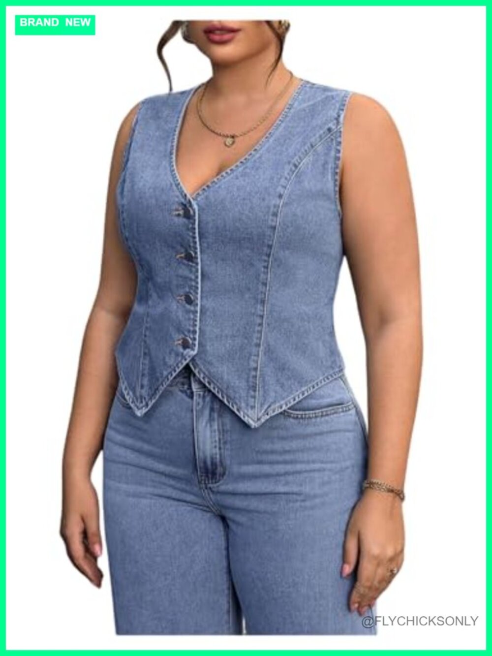 Plus Size Sleeveless Denim Vest Jacket Button Up Asymmetrical Hem